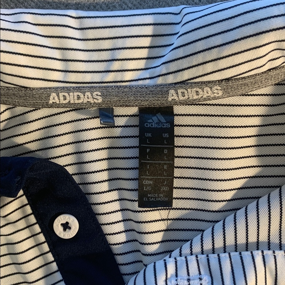 Adidas Men's Polo Shirt - Navy and White Stripes - Picture 2 of 3